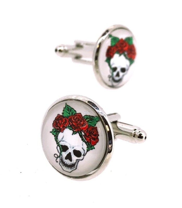 Gemelos para Camisa Calavera Tattoo con 3 rosas