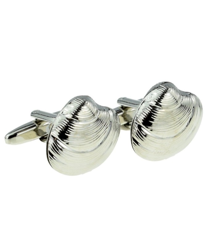 Gemelos para camisa Concha Almeja 3D Plateada