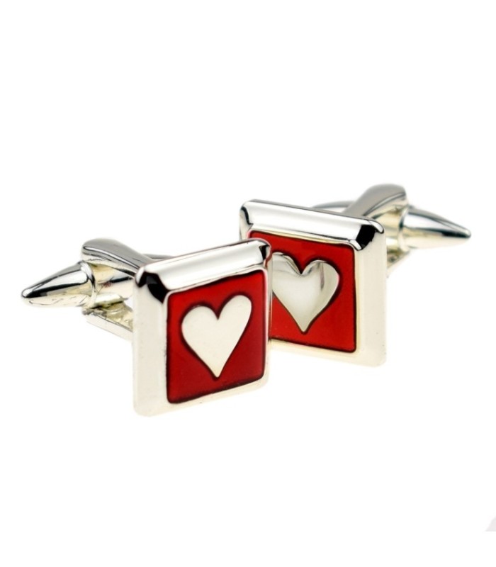 Gemelos para Camisa Corazón Rojo y Plateado San Valentín