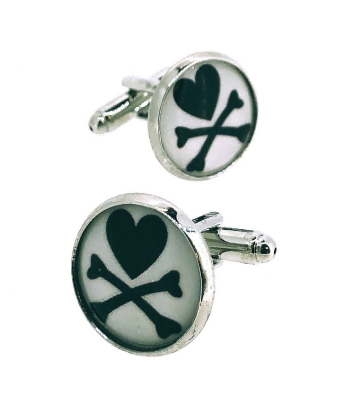 Gemelos para Camisa Corazón y Huesos Negros