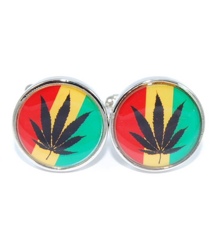 Gemelos para camisa de Bandera de Jamaica Símbolo de Marihuana