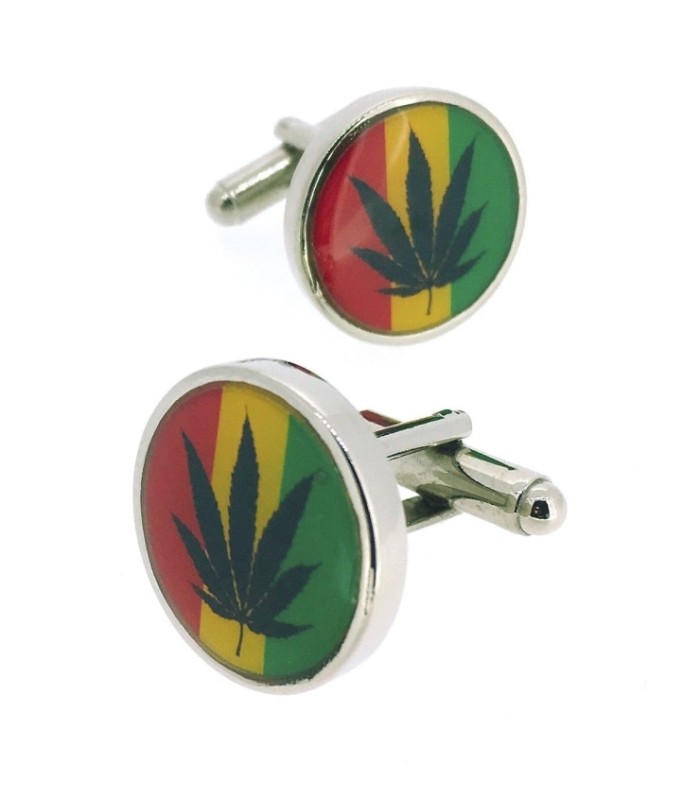 Gemelos para camisa de Bandera de Jamaica Símbolo de Marihuana