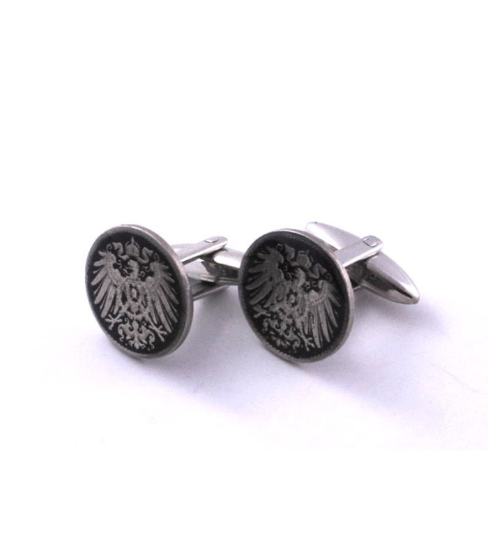 Gemelos para Camisa de Moneda 1 Pfennig Imperio Aleman Principios Siglo XX Color Negro