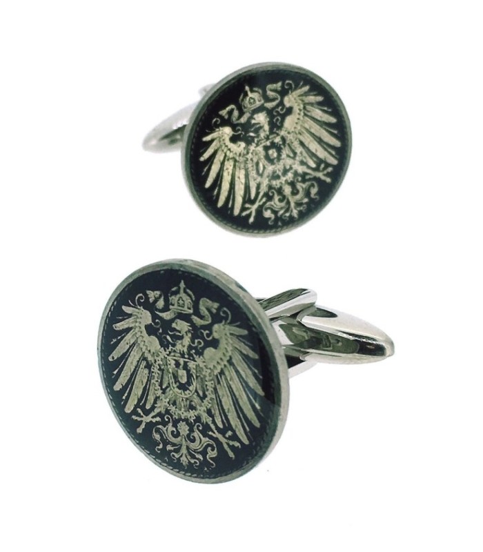 Gemelos para Camisa de Moneda 1 Pfennig Imperio Aleman Principios Siglo XX Color Negro