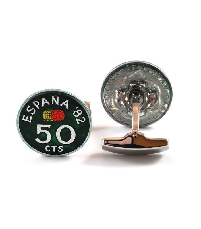 Gemelos para camisa de moneda de 50 céntimos de Peseta de 1982 Color Verde