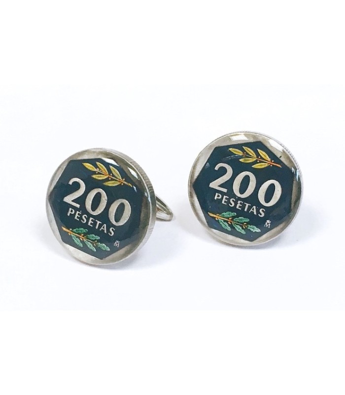 Gemelos para camisa de moneda española 200 pesetas Años 80