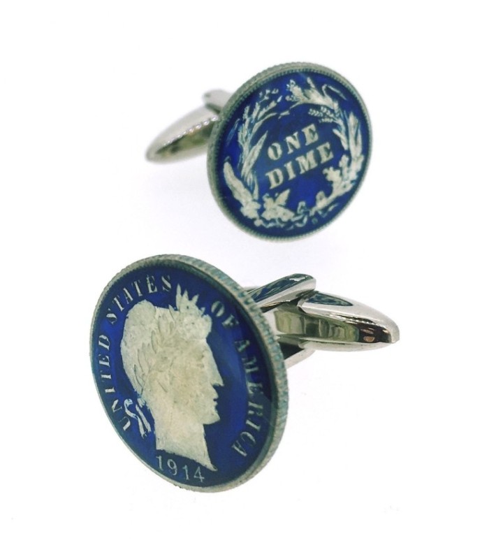 Gemelos para camisa de Moneda One Dime USA 1914 Color Azul