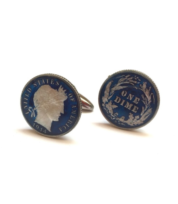 Gemelos para camisa de Moneda One Dime USA 1914 Color Azul