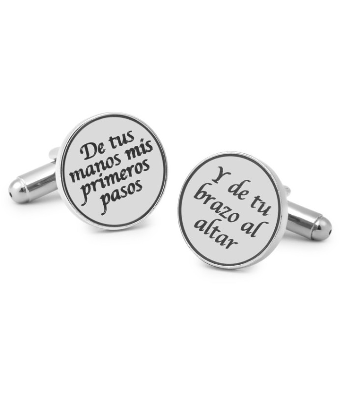 Gemelos para Camisa De tus Manos Mis Primeros Pasos, Y de Tu Brazo al Altar Plateado 15mm