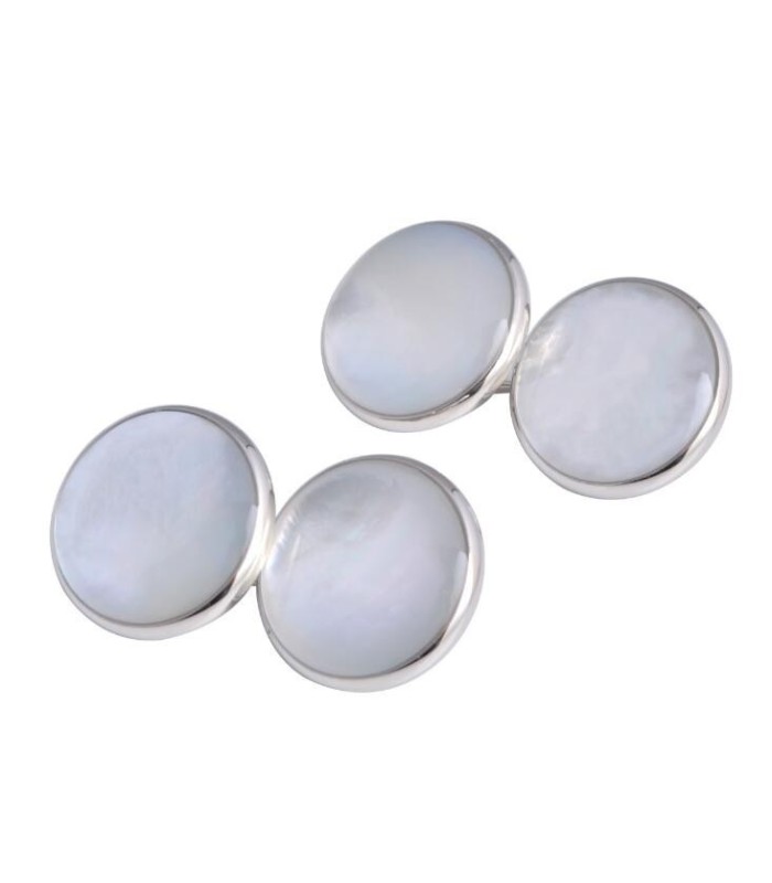 Gemelos para camisa Elegant White Nacar Steel Chain