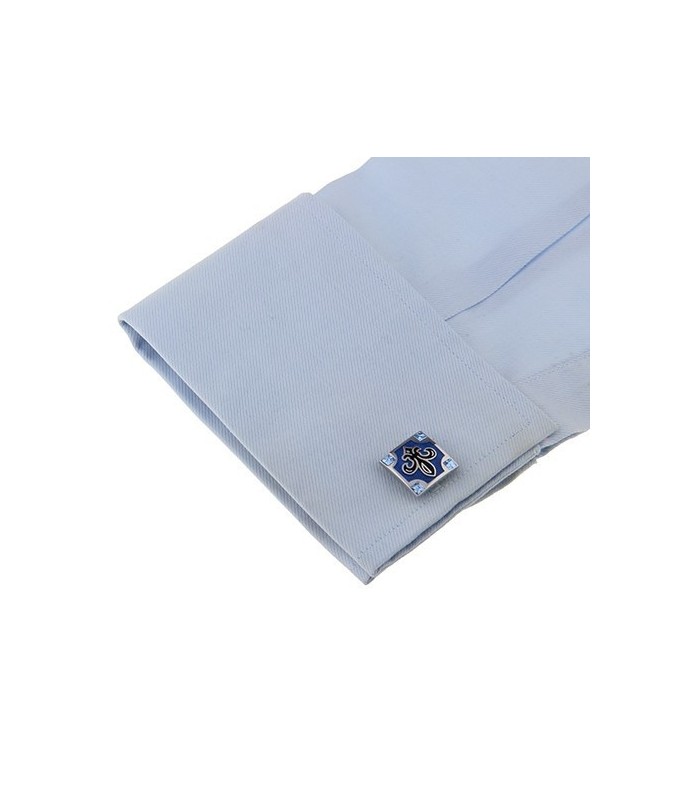 Gemelos para camisa Flor de Lys Cristal Azul