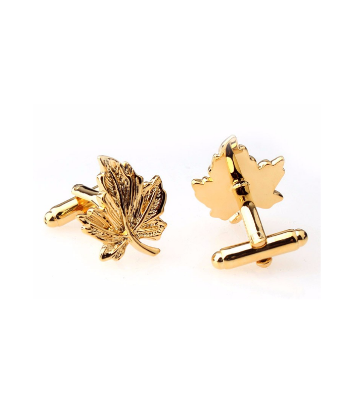 Gemelos para Camisa Hoja de Arbol Arce Dorada.
