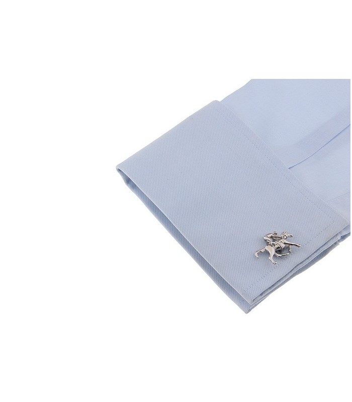 Gemelos para Camisa Jinete y Caballo de Carreras Plateado Modelo 2