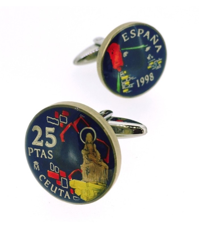 Gemelos Camisa Moneda de 25 Pesetas Homenaje a Ceuta