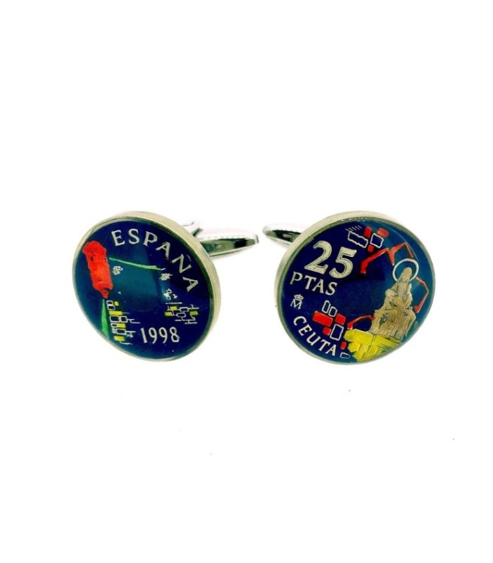 Gemelos Camisa Moneda de 25 Pesetas Homenaje a Ceuta