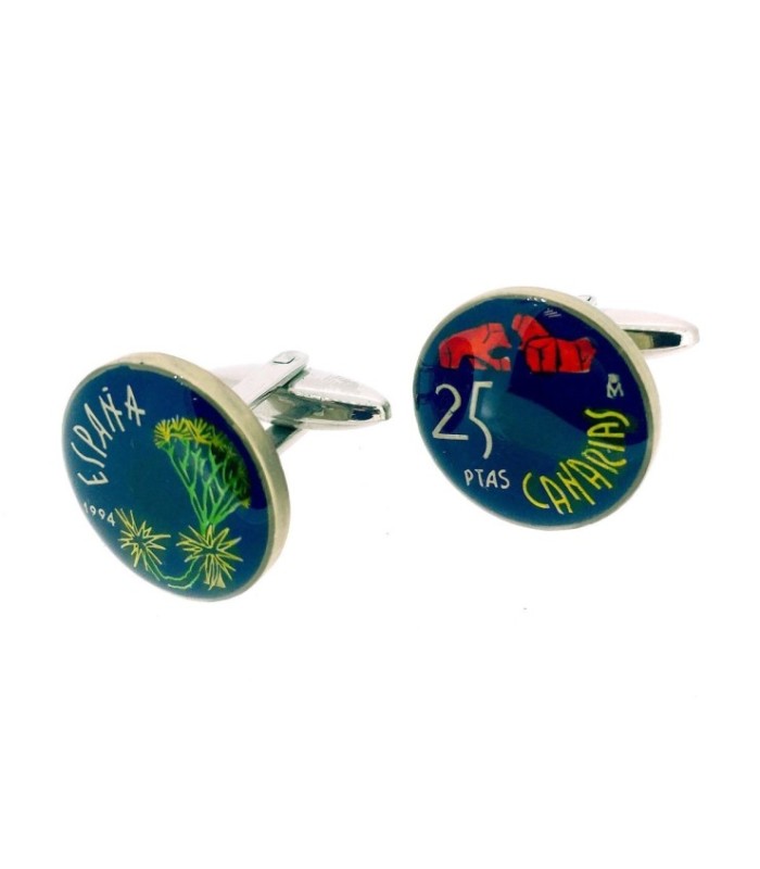 Gemelos Camisa Moneda de 25 Pesetas Homenaje a las Islas Canarias