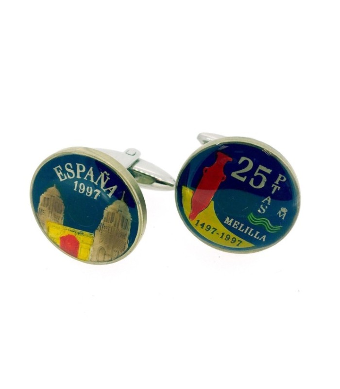 Gemelos Camisa Moneda de 25 Pesetas Homenaje a Melilla