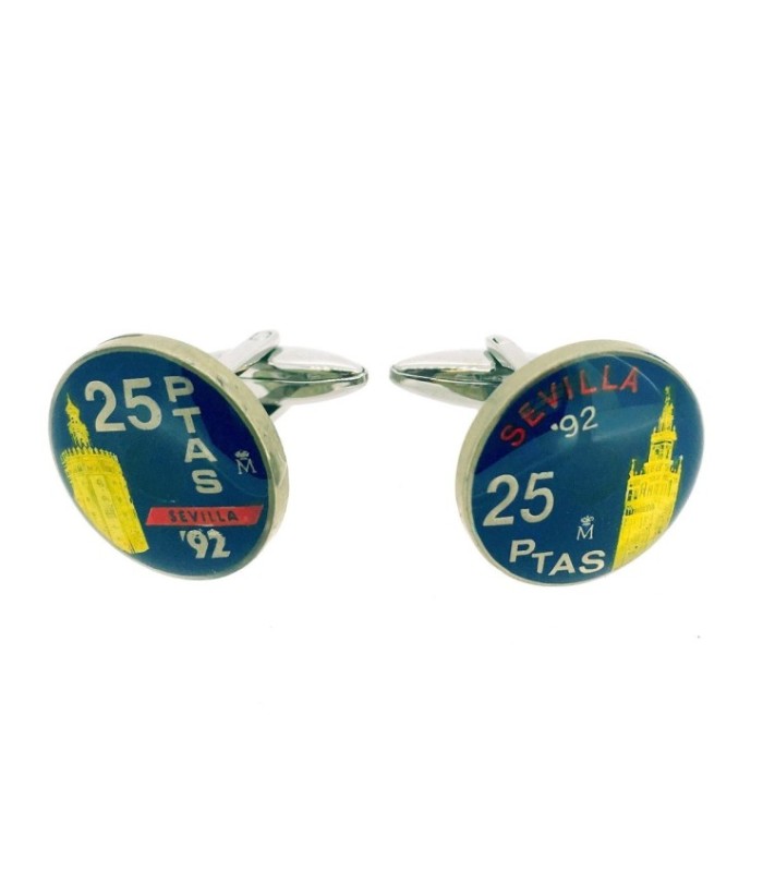 Gemelos Camisa Moneda de 25 Pesetas Homenaje a Sevilla