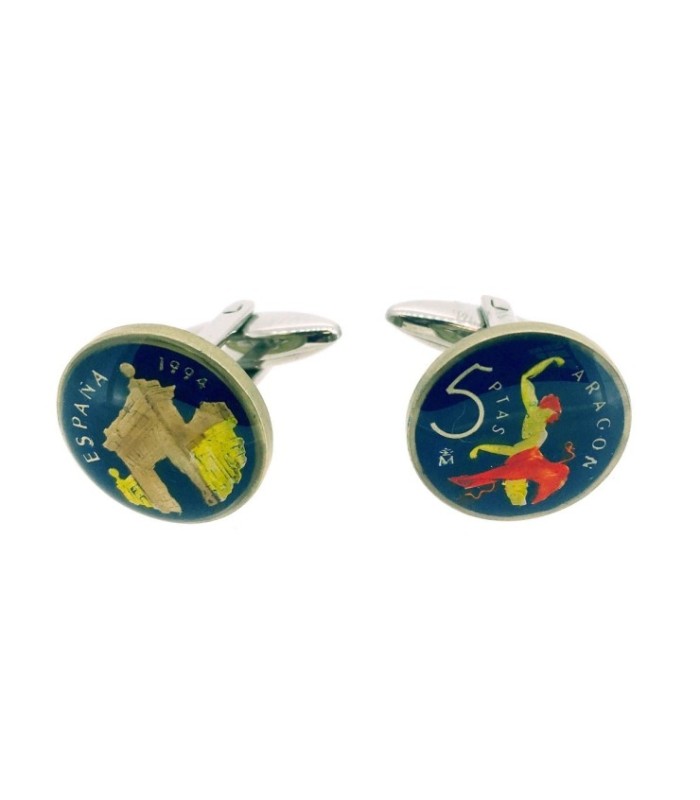 Gemelos Camisa Moneda de 5 Pesetas Homenaje a Aragon