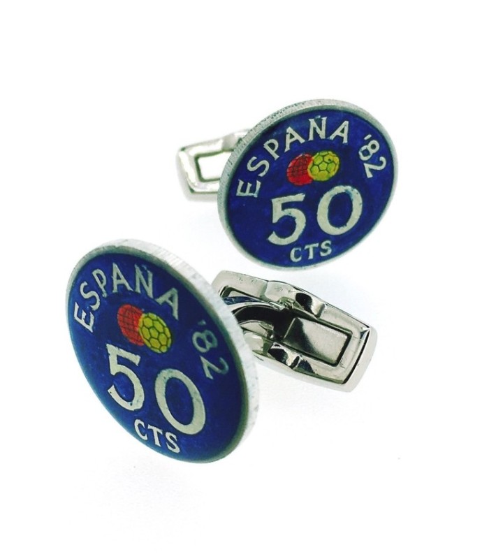 Gemelos Camisa Moneda de 50 Céntimos de peseta Azul Mundial 1982