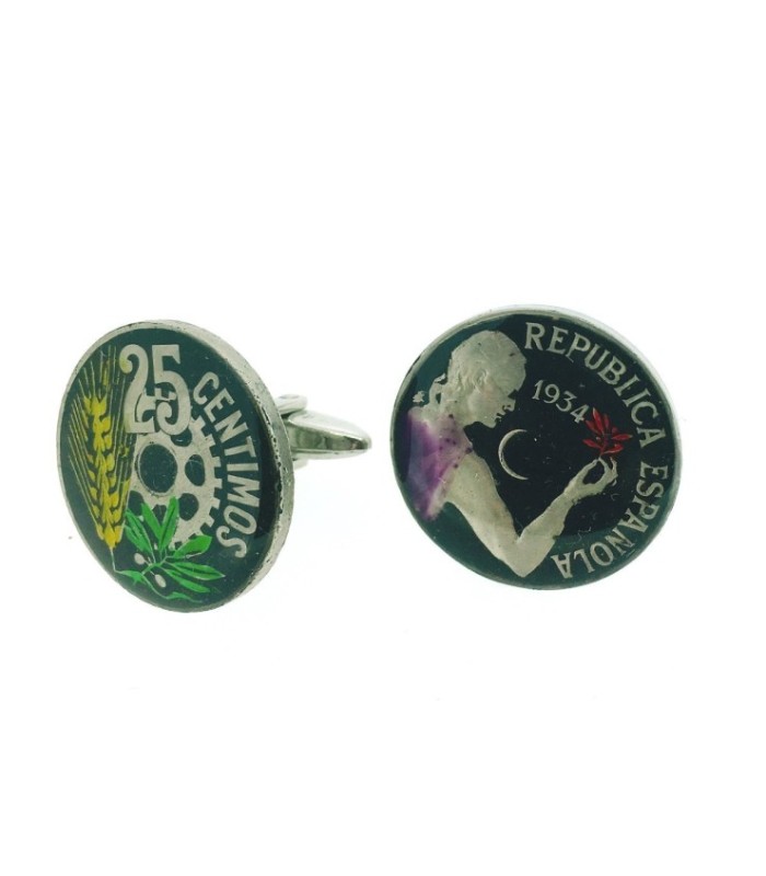 Gemelos Camisa Moneda Original 25 ctmos II Republica Española 1934
