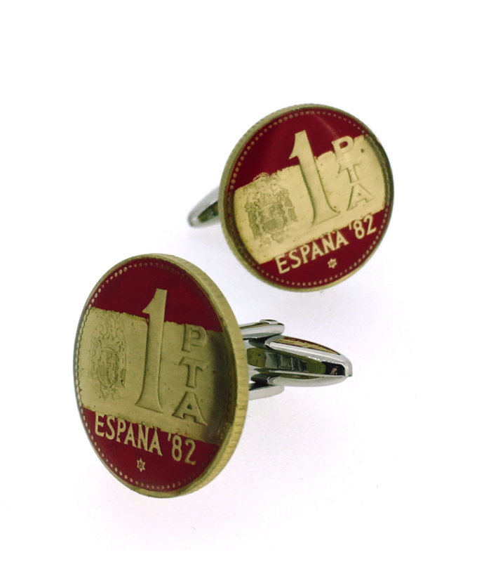 Gemelos Camisa Moneda Peseta Mundial 82 Bandera Española