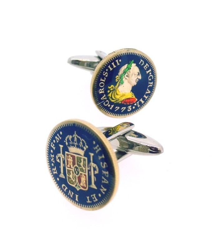 Gemelos Camisa Moneda Replica de 1 Real Español de 1783 Carlos III