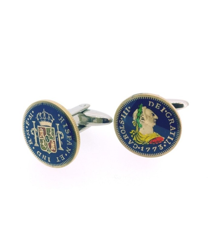 Gemelos Camisa Moneda Replica de 1 Real Español de 1783 Carlos III