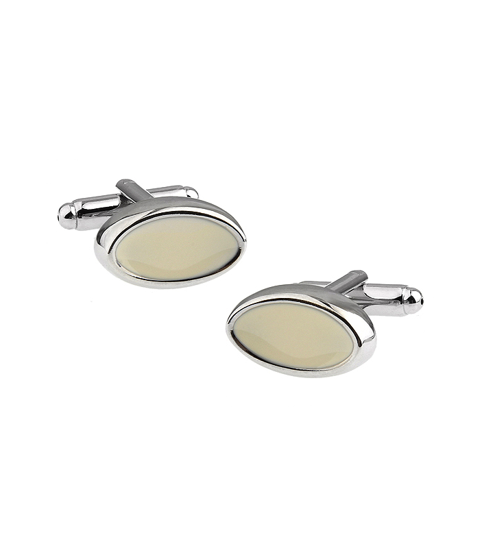 Gemelos para Camisa Oval Plateado y Blanco