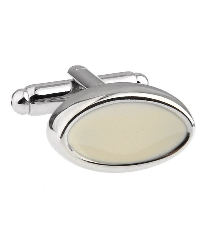 Gemelos para Camisa Oval Plateado y Blanco