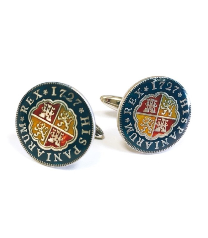 Gemelos Replica Moneda 1 Real Español Felipe V 1727 Escudo Anverso