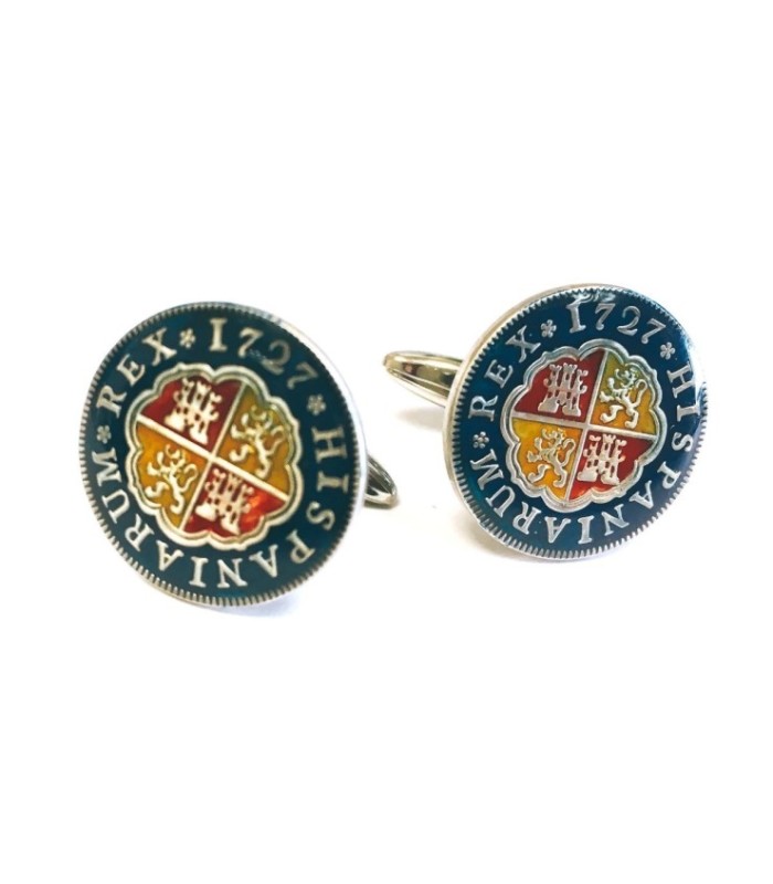 Gemelos Replica Moneda 1 Real Español Felipe V 1727 Escudo Anverso