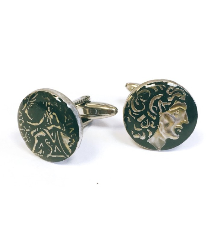 Gemelos Replica Moneda Alejandro Magno Dragma Antigua Grecia Color Negro