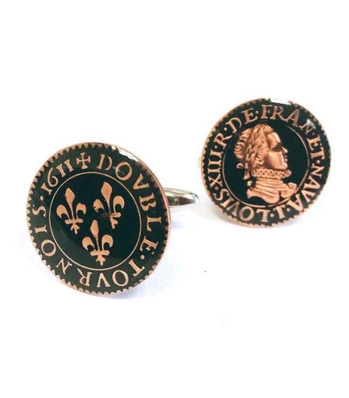 Gemelos Replica Moneda Double tournois Francia Louis XIII Año 1611 Color Negro