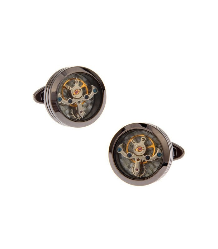 Gemelos Reloj Tourbillon Acero Negro