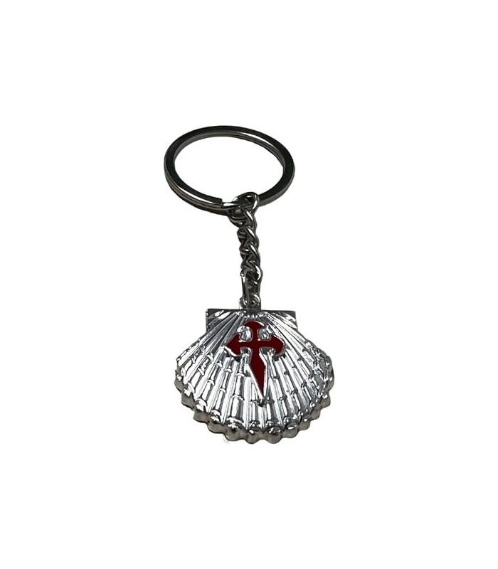 Llavero Concha Cruz de Santiago Concha del Peregrino Plateado 3cm