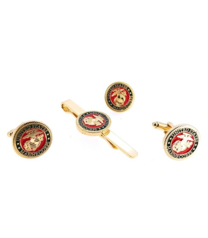 Pack Completo de Gemelos para Camisa Pasador de Corbata y pin de solapa del Emblema de los US Marines