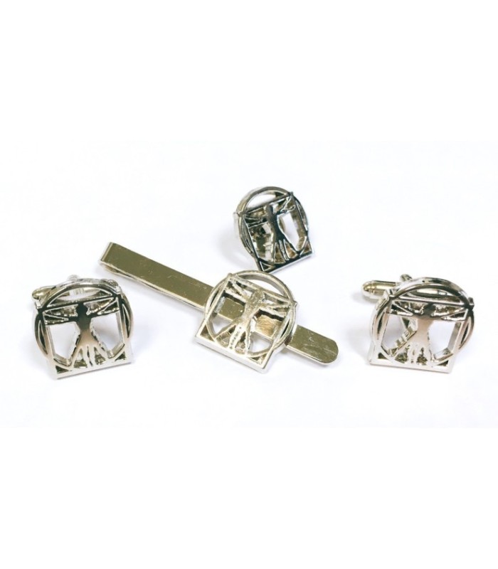 Pack Completo Pin Pasador y Gemelos de Leonardo Da Vinci El hombre de Vitruvio