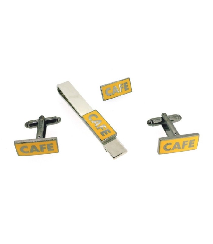 Pack de Pasador de Corbata Gemelos para Camisa y Pin de solapa CAFE