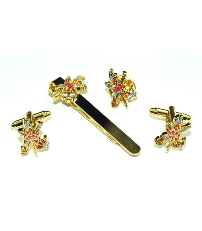 Pack Gemelos de Camisa,Pasador de corbata y Pin del Escudo de la Legión Color