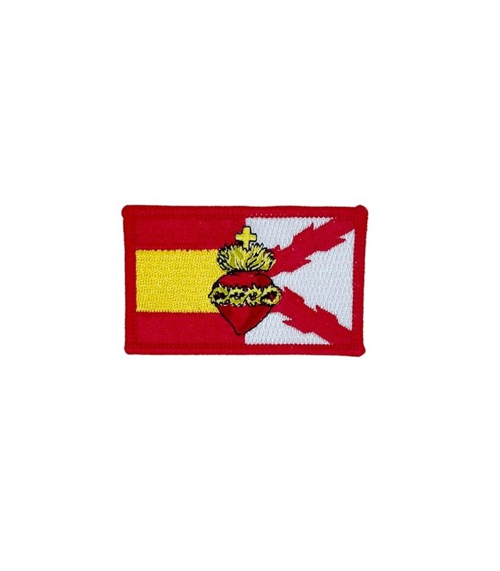 Parche Bordado Termoadhesivo Bandera de España y Cruz de Borgoña con el Sagrado Corazón - 7 x 4,5 cm