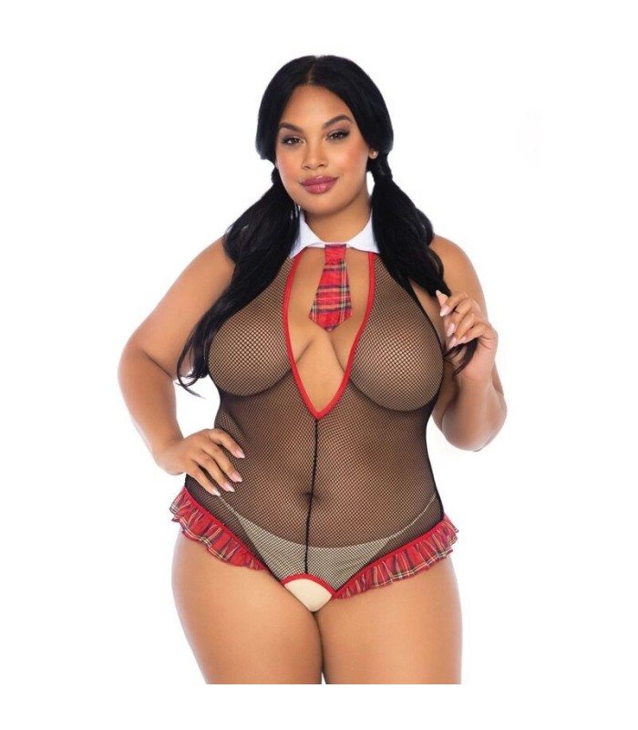 LEG AVENUE - TEDDY COLEGIALA CON ABERTURA TALLA PLUS