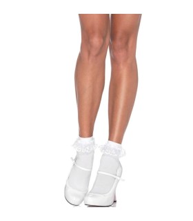 LEG AVENUE - CALCETINES CON VOLANTE ENCAJE BLANCO