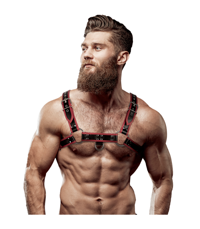 FETISH SUBMISSIVE ATTITUDE - ARNÉS ECOPIEL PECHO HOMBRE NEGRO/ROJO