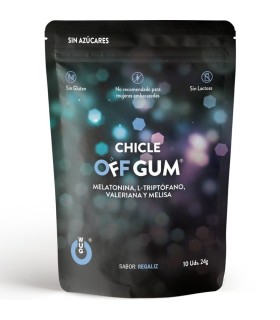 WUG GUM - OFF CHICLE VALERIANA, TRIPTÓFANO, MELISA Y MELATONINA 10 UNIDADES