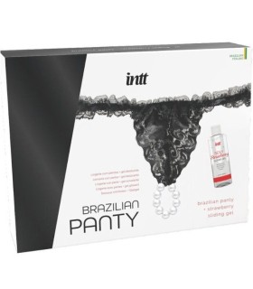 INTT RELEASES - PANTY BRASILEÑA NEGRA CON PERLAS Y GEL LUBRICANTE 50 ML