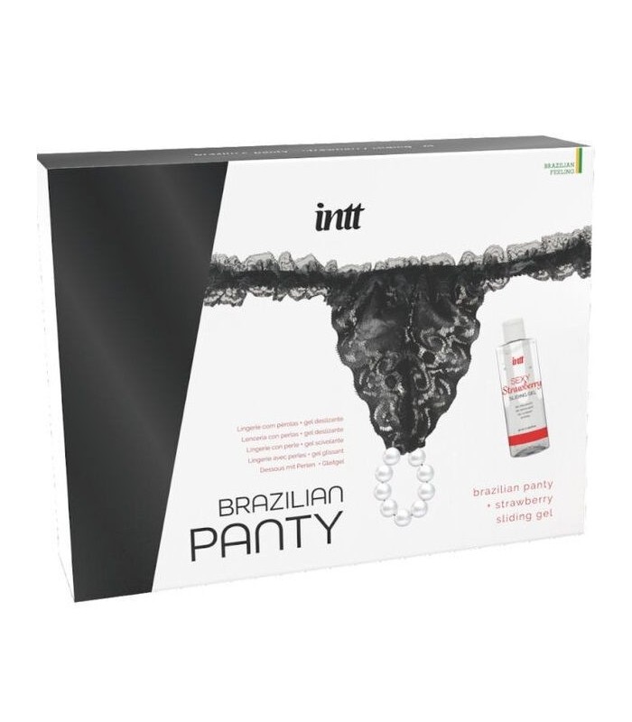 INTT RELEASES - PANTY BRASILEÑA NEGRA CON PERLAS Y GEL LUBRICANTE 50 ML