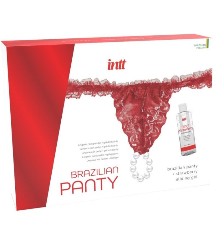INTT RELEASES - PANTY BRASILEÑO ROJA CON PERLAS Y GEL LUBRICANTE 50 ML