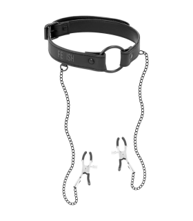 FETISH SUBMISSIVE - ANILLA MORDAZA CON PINZAS PARA PEZONES