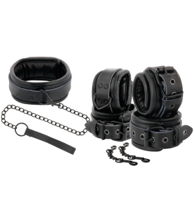 DARKNESS - ESPOSAS Y COLLAR DE CUERO NEGRO